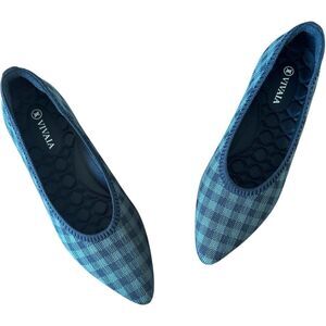 Vivaia Aria Walker Olive Plaid Lightweight Pointed Toe Ballet Flats Size EU 38